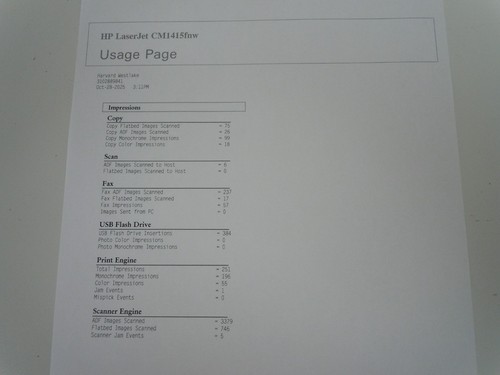 HP Laserjet PRO CM1415FNW Color MFP Printer CE862A *Low 3,379 Pages w/Toner +War - Picture 2 of 9