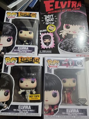 Elvira Mistress Of Darkness Funko Pop Lot #373, 542, 68 And Cereal Box.