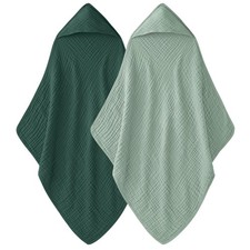 Hooded Baby Towels for Newborn 2 Pack, 100 Muslin Cotton, Baby Bath Towels ...