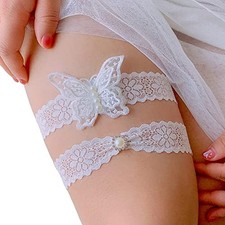Wedding Garter for Bride Lace Leg Garter Belt with Flower Floral 002-white