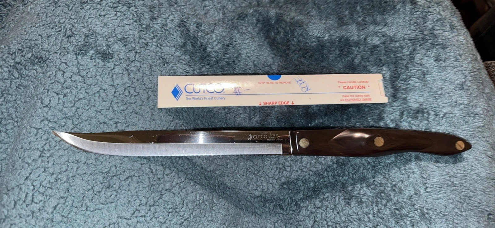 Cutco Serrated Trimmer 1721 KG Utility Knife 4 7/8" Blade Brown Swirl Handle USA