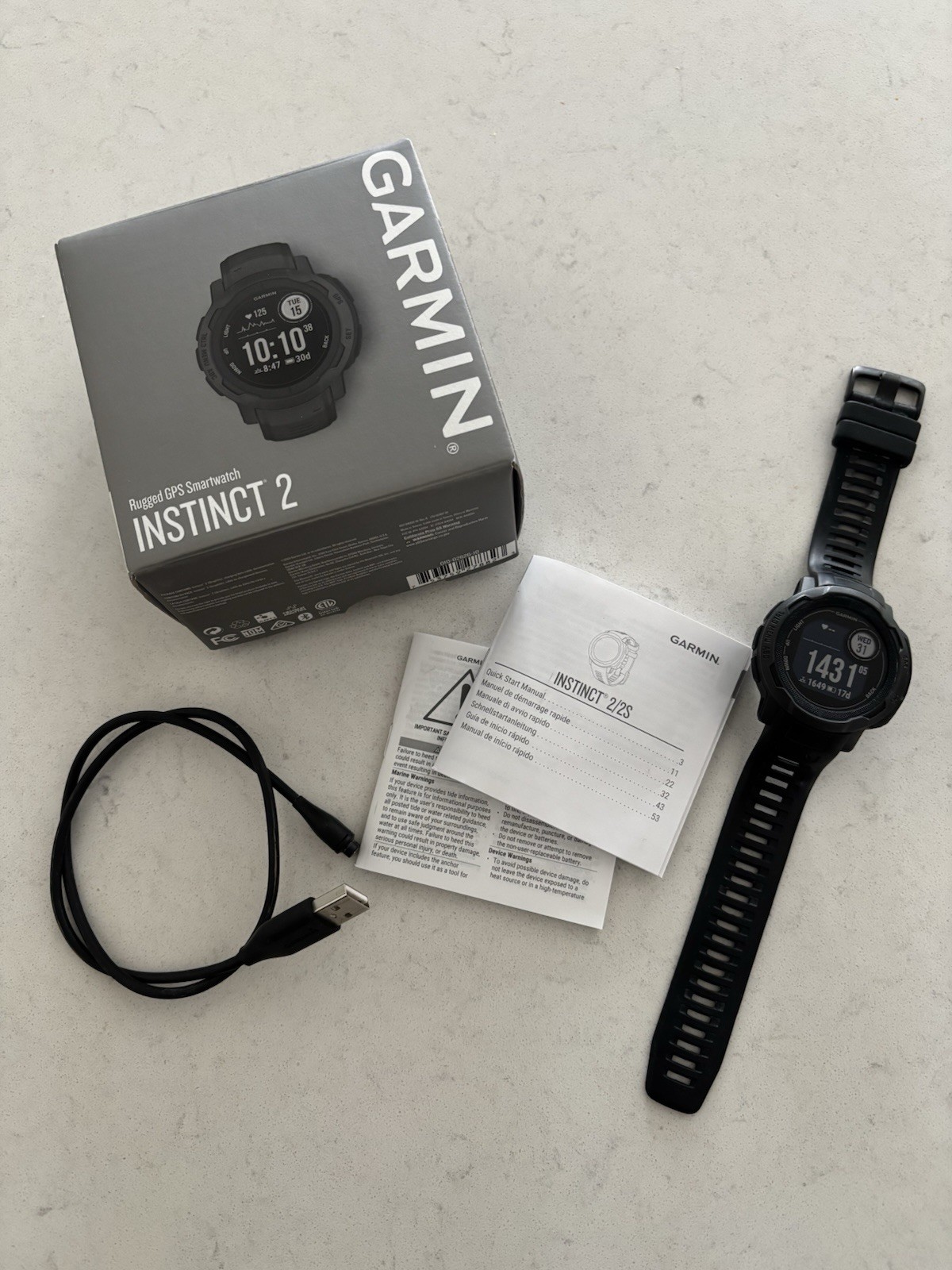 Garmin Instinct 2 Rugged GPS Multisport Watch in Graphite W Box & Charger