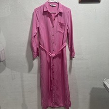LOFT  Womens Petite Size6 Pink Linen Blend Maxi Shirt dress Button Down Belt
