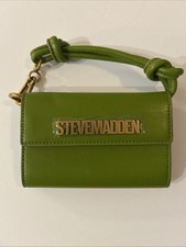 New Steve Madden Green Spell-Out Golden Logo on Front Clutch Snap Closure