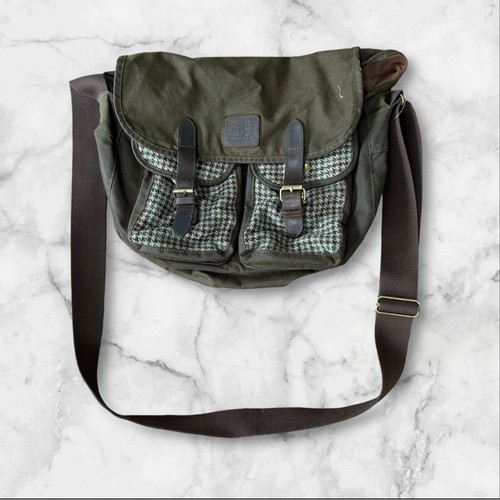 Barbour of England AW15 Green Waxed Cotton Houndstooth Tweed Messenger Day Bag