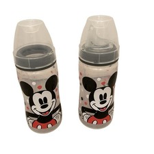 Nuk Baby Bottles 10oz/300mL Disney Mickey Mouse Plastic Set Of 2 W/Lids