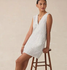 Faherty Azure Stripe 100% Linen Sheath Pencil XXS Mini-Length Summer Beach