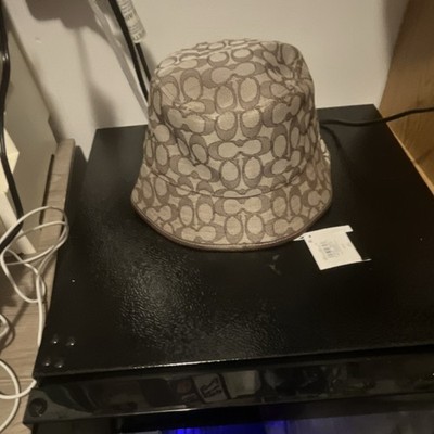 Coach Signature Logo Bucket Hat Beige/Brown Cotton One Size Women