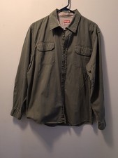 Wrangler Men s L Olive Green Long Sleeve Button Up Shirt Workwear Casual