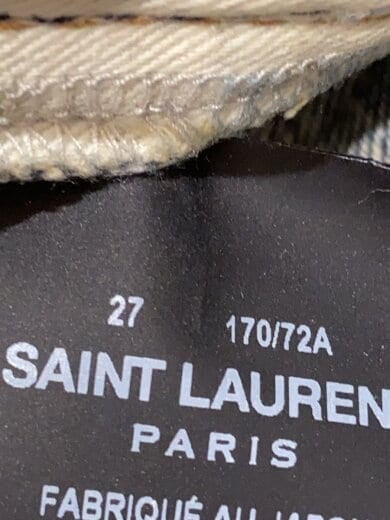 Jeans paisley SAINT LAURENT taglio stivali orlo grezzo invecchiato taglia 27 Inde 551339 Y962T