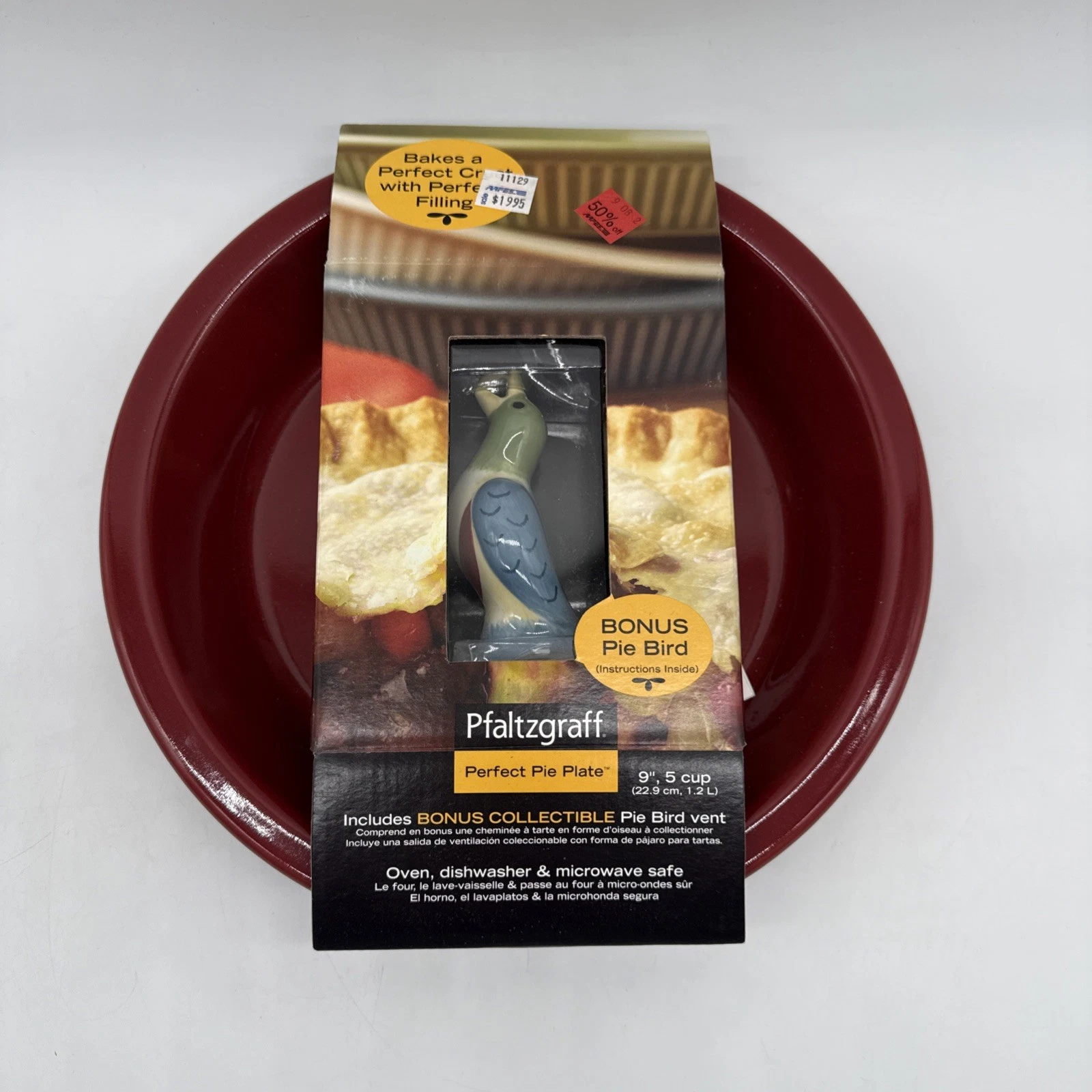 Vintage Pfaltzgraff Red Perfect Pie Plate w/ Bonus Pie Bird -- NEW