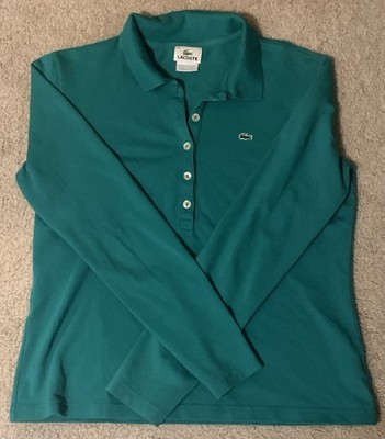 Girls LACOSTE Longsleeve Polo Green Size 44 EUC