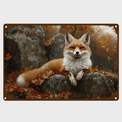 Blechschild Fuchs auf Felsen Nostalgie Vintage Metallschild TEL2518