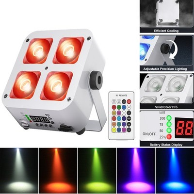 4in1 RGBWA UV Par Light 16 Million Colors 5200mAh Battery Wireless DMX Stage