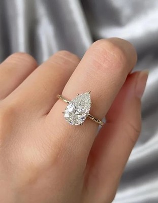 3,15 Karat Birne Diamant Ring IGI Lab Grown E F VVS 14k Gelbgold authentifiziert