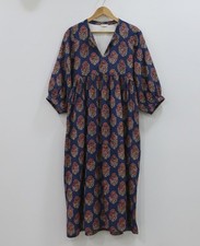 Kyra Midi Dress Women Hand Block Print Cotton Boho Summer Beach Dress