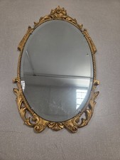 Vintage Gold Gilt Ornate Oval Wall Mirror Rococo Baroque Style 20in x 14in