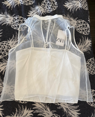 Zara White Blouse Small Size with Tulle/ New with Tags