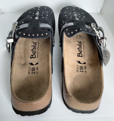 New Birkenstock Betula Rocko Suede Black/Blue Leather Buckle Clogs L8 2 Pair - Imagen 6 de 20