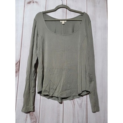 Open Edit Green Vetiver Scoop Neck Long Sleeve Top ED448881WN Plus Size 1X NWT