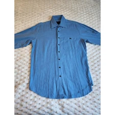 Scott Barber Mens Blue Cotton Button Down Shirt Short Sleeve Medium