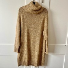 H&M Chunky Knit Marled Cowl Neck Oversized Sweater Dress Camel Brown Sz L