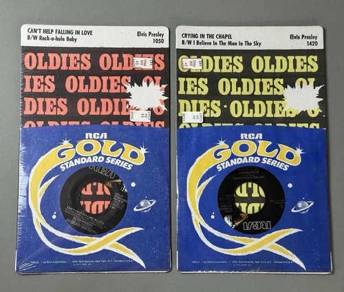 VTG ELVIS Crying in Chapel & Can’t Help Falling In Love 45 Record 1976 RCA GOLD