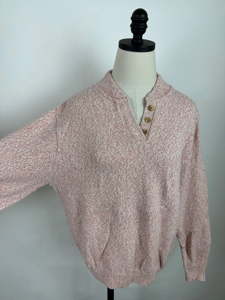 Vintage 90s Lands End Henley Sweater Womens Medium Heathered Dusty Pink USA Made - Image 4 of 4