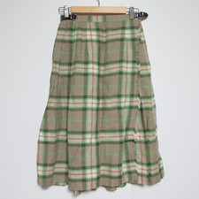 O'NEIL OF DUBLIN Linen Check Kilt Skirt, Size 10, Beige/Green Women USED