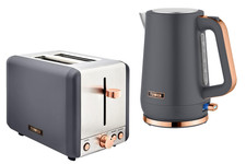Tower Cavaletto Grey 1.7L 3KW Jug Kettle 2 Slice Toaster Matching Kitchen Set