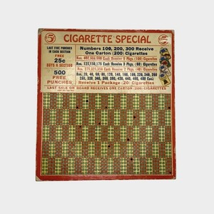 Vintage Cigarette Special Punchboard Gambling Tobacco Advertising Board Punched
