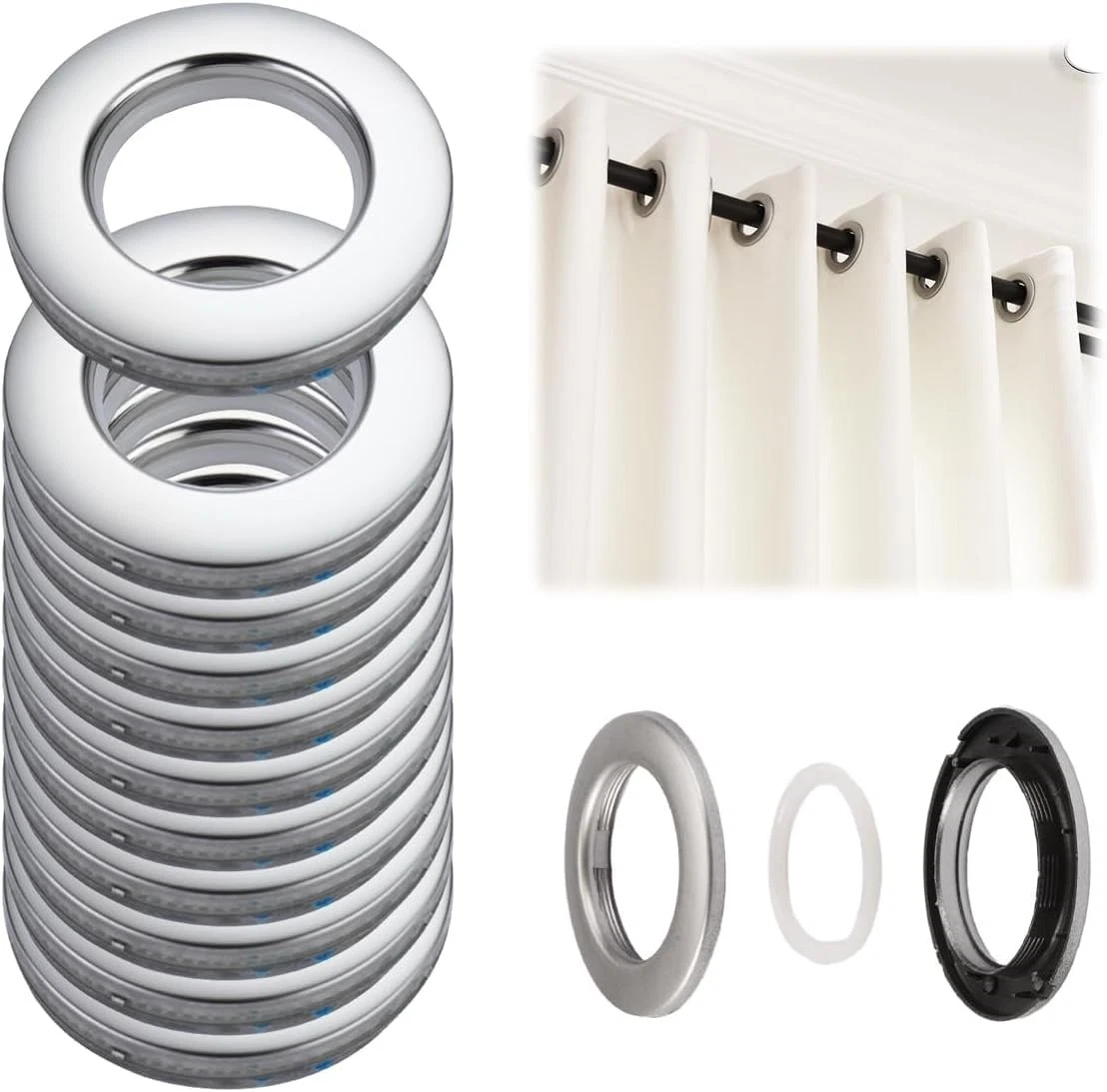 32 Pcs Curtains Eyelet Rings, Inner Diameter 42mm Round Curtain 42 mm, Sliver