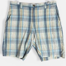 Columbia Barlow Ridge Shorts Men  s 34 Blue Plaid Flat Front Hiking Casual
