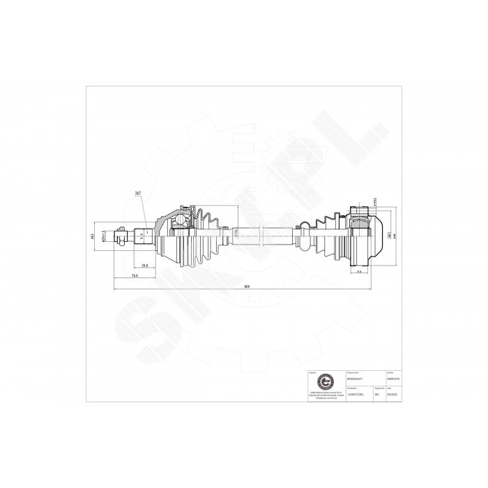 Arbre de transmission renforcé 1J0407272GD pour Audi A3 et VW Bora