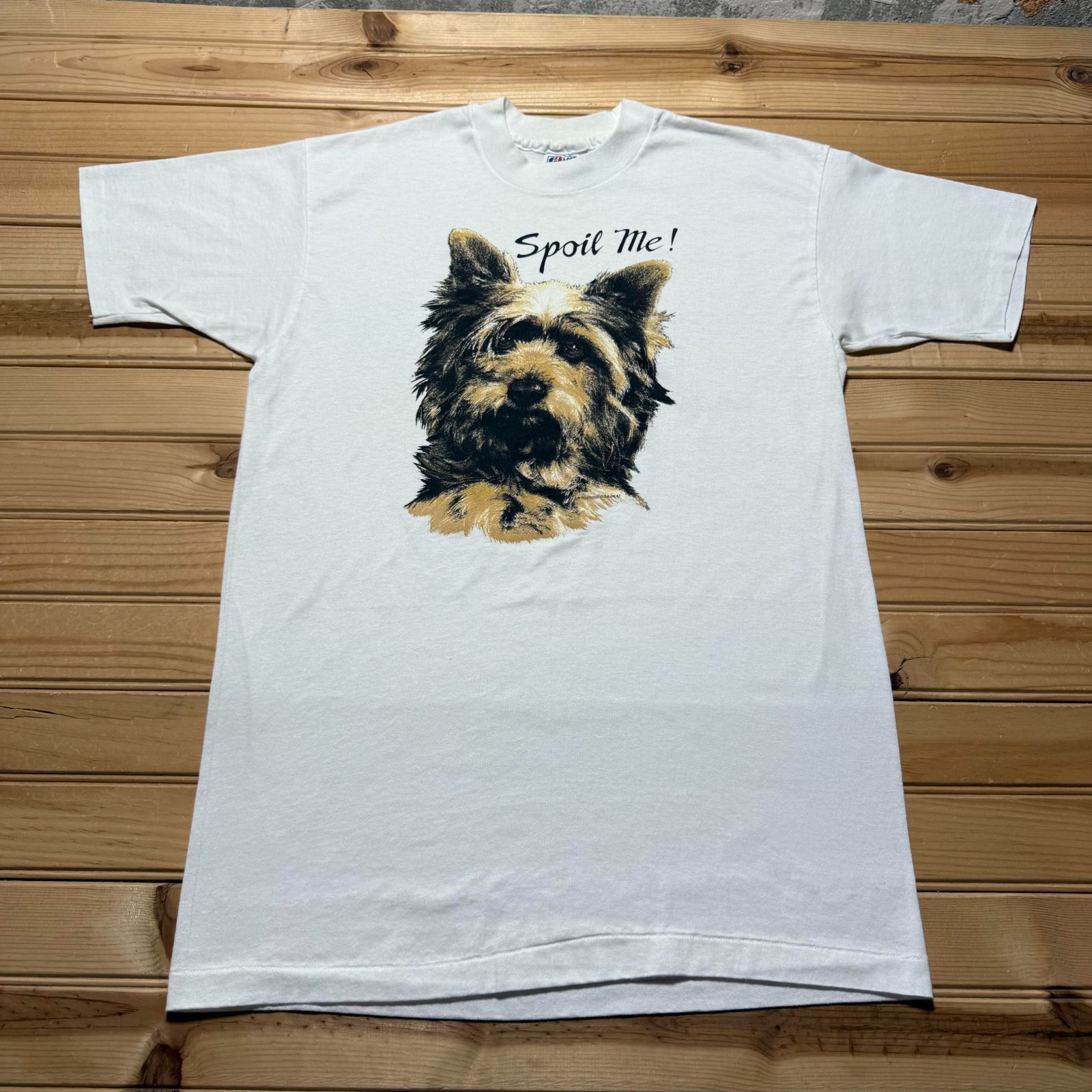 Vintage 80s Yorkshire Terrier Yorkie Dog Spoil Me Graphic T-Shirt USA - Medium