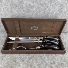 Vintage Flint Hollow Ground Three Piece Carving Set Stainless Steel With Box