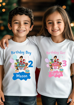 T-Shirt Paw Patrol Geburtstag personalisiert Option weiß bedruckt Rundhals #0069