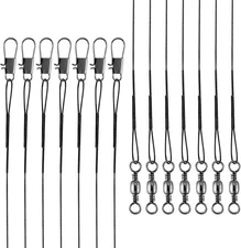 50PCS Fishing Leaders, Fish Line Stainless Steel Wire with Swivels 8IN, Black 