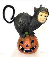 Baby In Black Cat Costume Standing On A Pumpkin Light Halloween Decor 6.5"