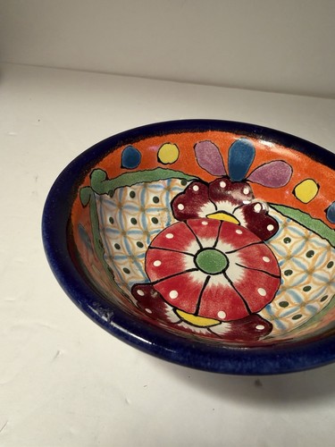 Juego de 2 cuencos de cerámica mexicana Talavera 5" X 2” florales brillantes - Imagen 9 de 13