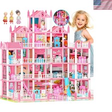 5-Story Dream Doll House for Girls with 19 Rooms, Lights, Dolls, and