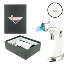 Victory Triple Torch Table Top Jet Lighter Butane W/ Gift Box Shinny White Color