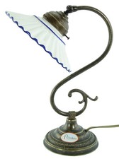 Lampada ottone brunito da tavolo,comodino,comò,lampade con piatto ceramica s37