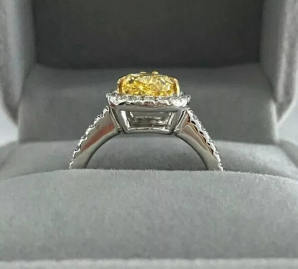 Art Deco Style Lab-Created Diamond Citrine Canary Ring For Her 14K White Gold FN - Image 2 of 4
