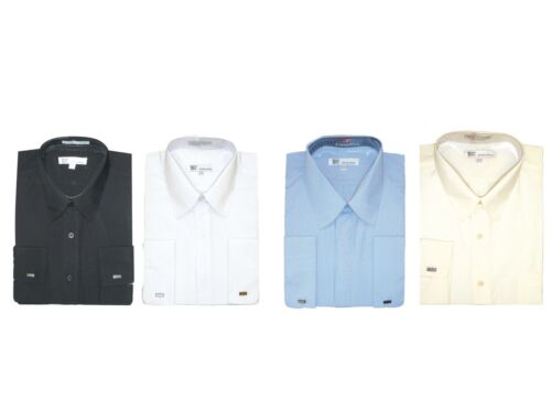 CAMISA DE VESTIR BÁSICA PARA HOMBRE MEZCLA ALGODÓN PUÑO FRANCÉS CUATRO COLORES SG 03F - Imagen 2 de 10