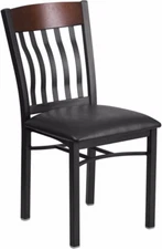 Eclipse Series Vertical Back Black Metal and Walnut Wood Restaurant Chair with B