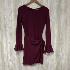 Lulus Women's S Favorite Tune Burgundy Faux Wrap Sweater Dress Long Sleeve