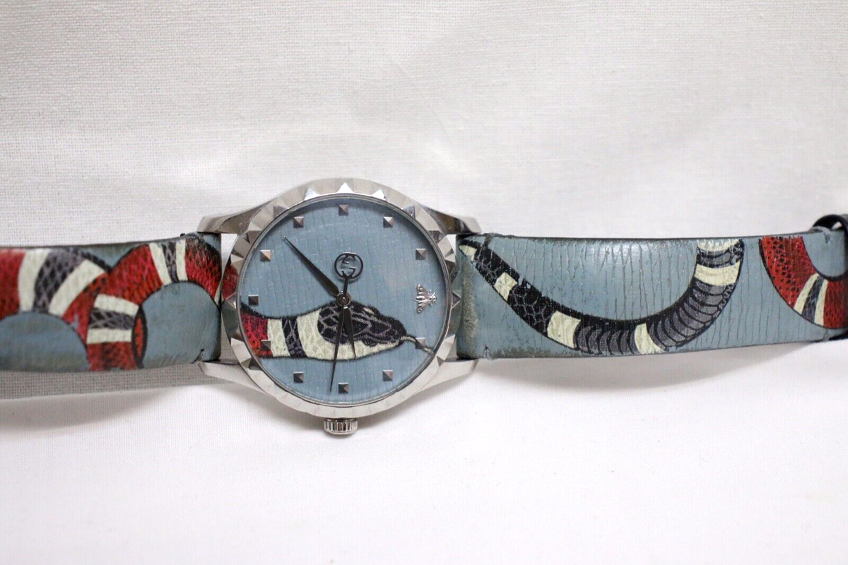 Gucci G-Timeless Blue Dial Kingsnake Leather Band Unisex Gucci G-Timeless Blue Dial Kingsnake Leather Band Unisex