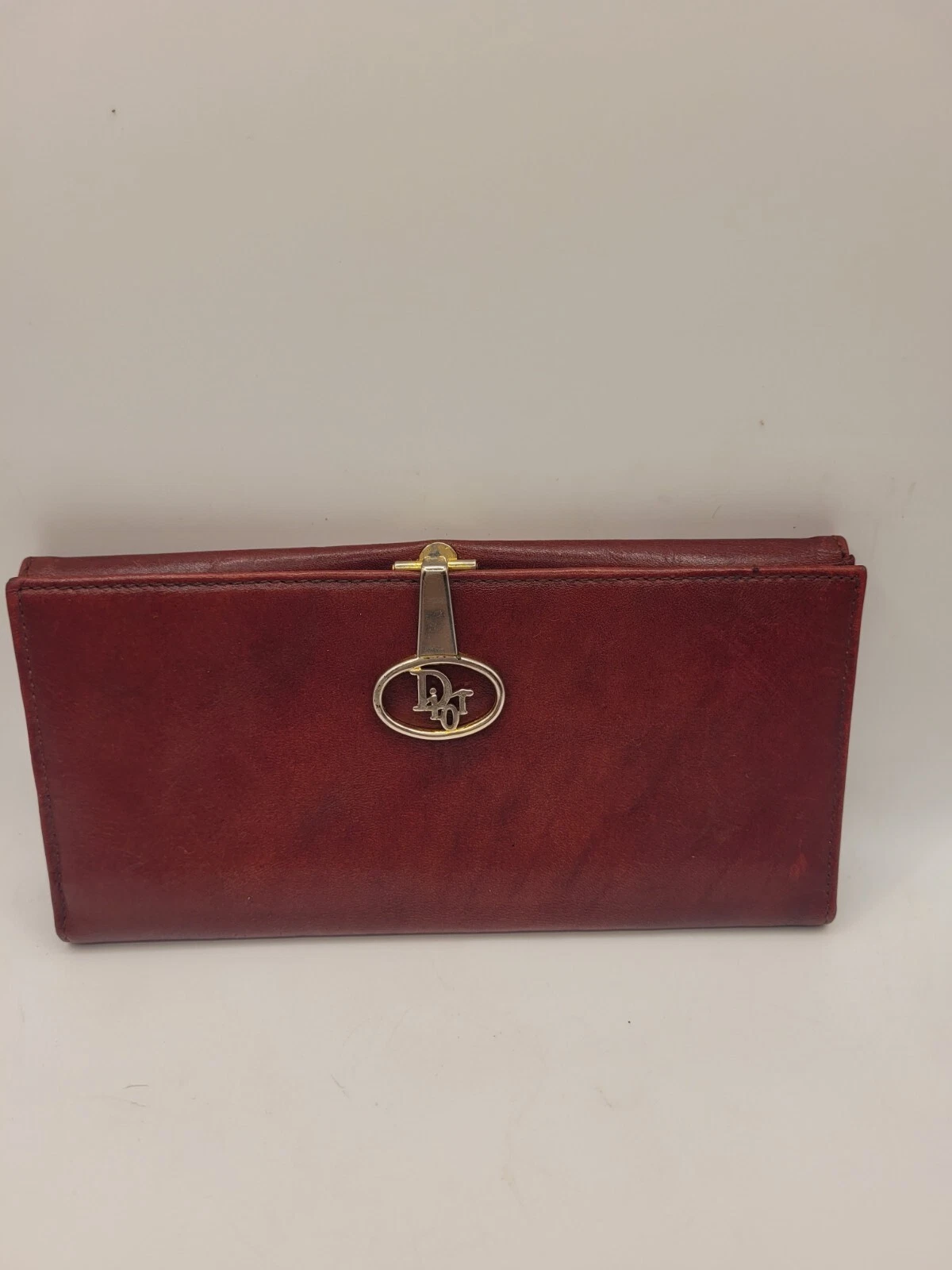 Portefeuille long Dior vintage Kisslock double pli bordeaux