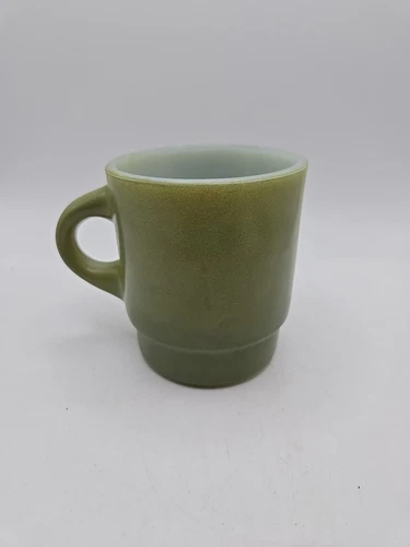 Vtg Anchor Hocking Fire King Avacado Green 3 1/2" Stackable Coffee Mug 